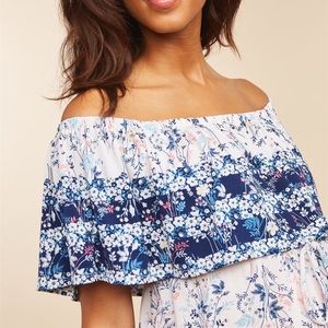 Motherhood Maternity Off-Shoulder Pink Blue Blouse